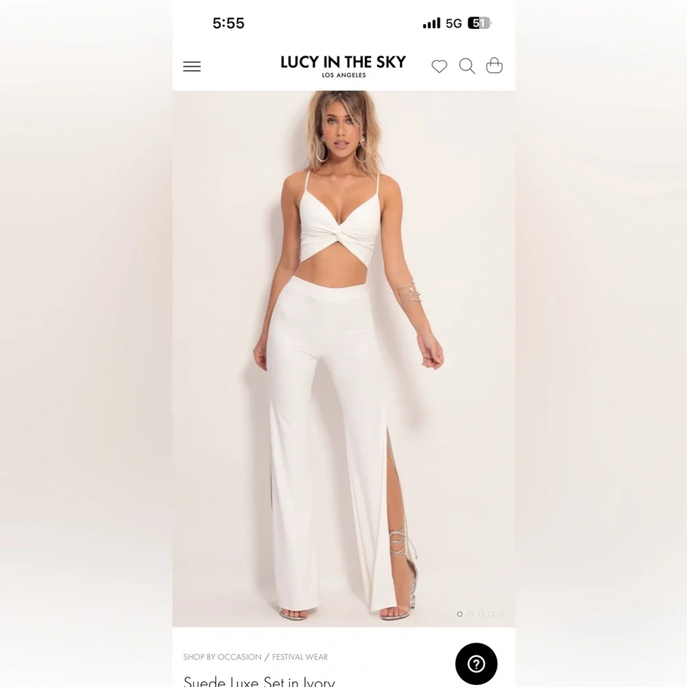 Lucy in the Sky two piece white suede set - Picture 1 of 3
